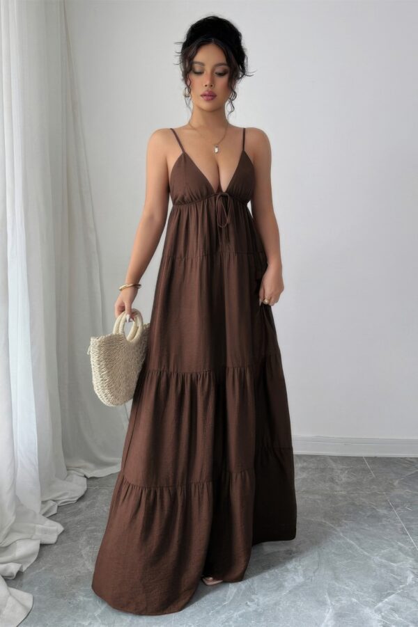 Sleeveless Suspender A-Line Maxi Dress in Viscose Blend