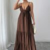 Sleeveless Suspender A-Line Maxi Dress in Viscose Blend