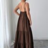 Sleeveless Suspender A-Line Maxi Dress in Viscose Blend
