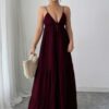 Sleeveless Suspender A-Line Maxi Dress in Viscose Blend