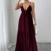 Sleeveless Suspender A-Line Maxi Dress in Viscose Blend