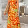 Allover Print Cross-Back Cut-Out Sleeveless Dress