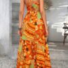 Allover Print Cross-Back Cut-Out Sleeveless Dress