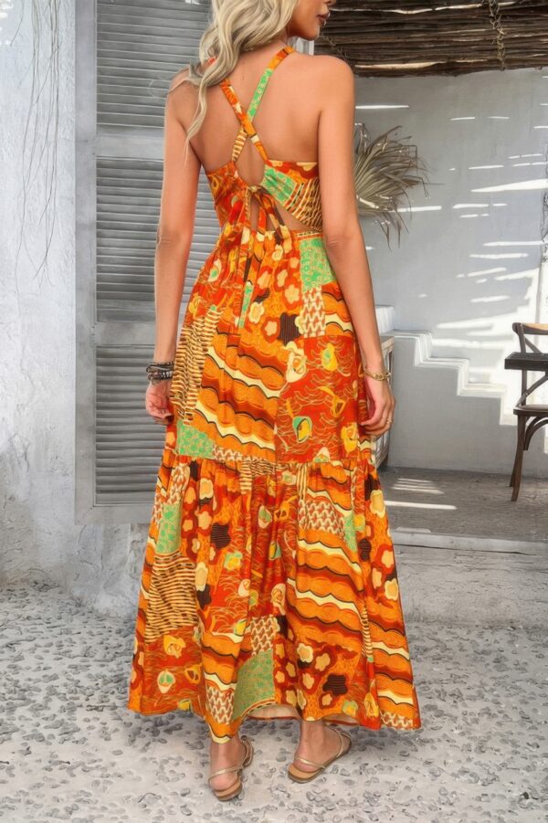 Allover Print Cross-Back Cut-Out Sleeveless Dress
