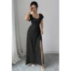 Swiss Dot Lace V-Neck A-Line Dress with Knot Back