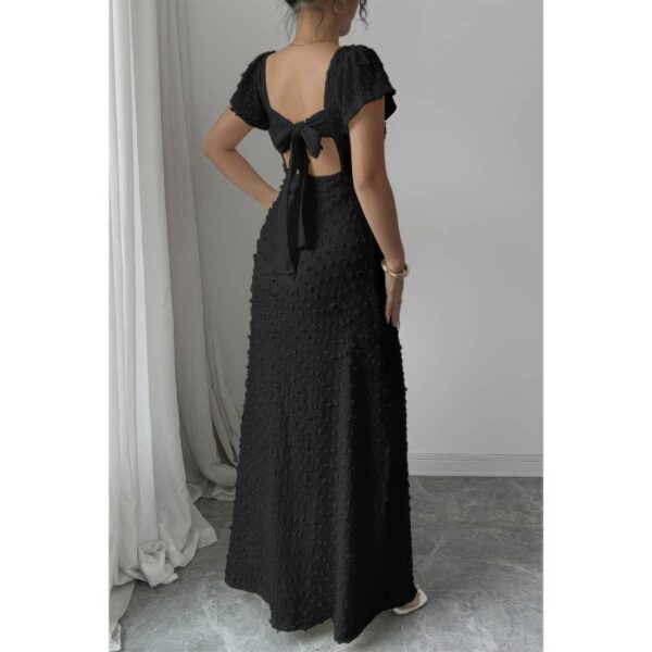 Swiss Dot Lace V-Neck A-Line Dress with Knot Back