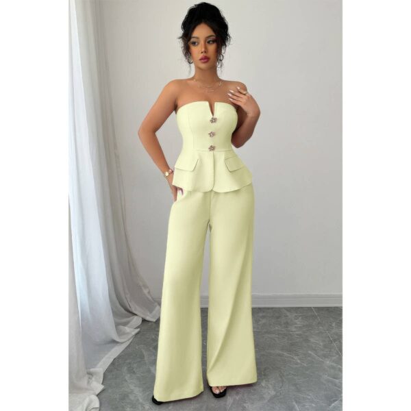 Off-Shoulder Waist-Cinched Wide-Leg Two-Piece Set