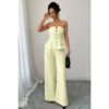 Off-Shoulder Waist-Cinched Wide-Leg Two-Piece Set
