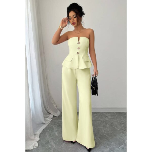Off-Shoulder Waist-Cinched Wide-Leg Two-Piece Set