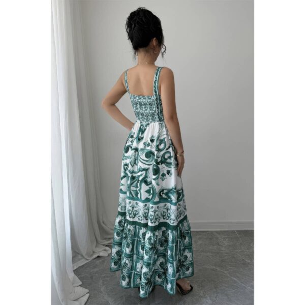 Printed Sleeveless A-Line Suspender Maxi Dress