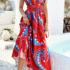Halter Cross-Back Deep V High-Waist Dress