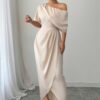 Solid One-Shoulder Cross-Ruched Cocktail Dress