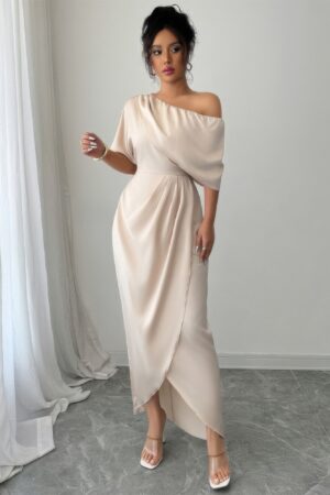 Solid One-Shoulder Cross-Ruched Cocktail Dress