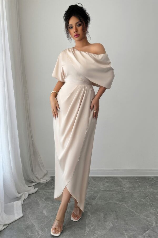 Solid One-Shoulder Cross-Ruched Cocktail Dress