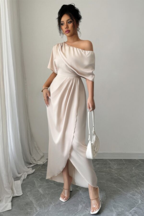 Solid One-Shoulder Cross-Ruched Cocktail Dress