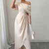 Solid One-Shoulder Cross-Ruched Cocktail Dress
