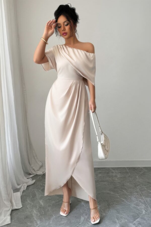 Solid One-Shoulder Cross-Ruched Cocktail Dress