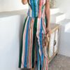 Striped V-Neck Button Two-Piece Wide-Leg Set
