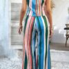 Striped V-Neck Button Two-Piece Wide-Leg Set