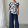 Floral Ruffle-Sleeve Two-Piece Set – Lightweight Polyester