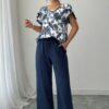 Floral Ruffle-Sleeve Two-Piece Set - Lightweight Polyester
