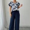 Floral Ruffle-Sleeve Two-Piece Set - Lightweight Polyester