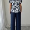 Floral Ruffle-Sleeve Two-Piece Set - Lightweight Polyester