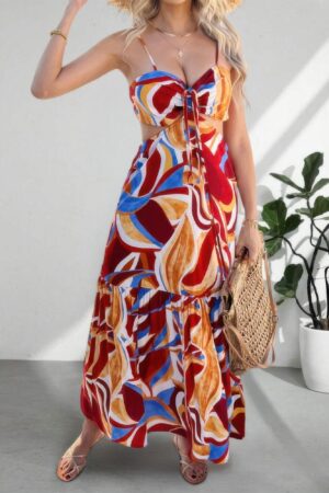 Sleeveless Front-Knot Ruched Cut-Out Maxi Dress