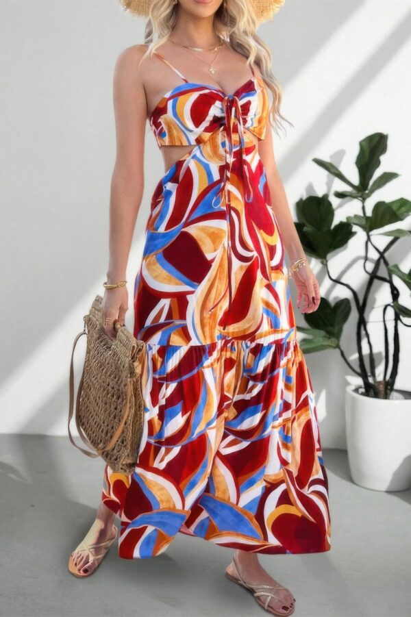 Sleeveless Front-Knot Ruched Cut-Out Maxi Dress