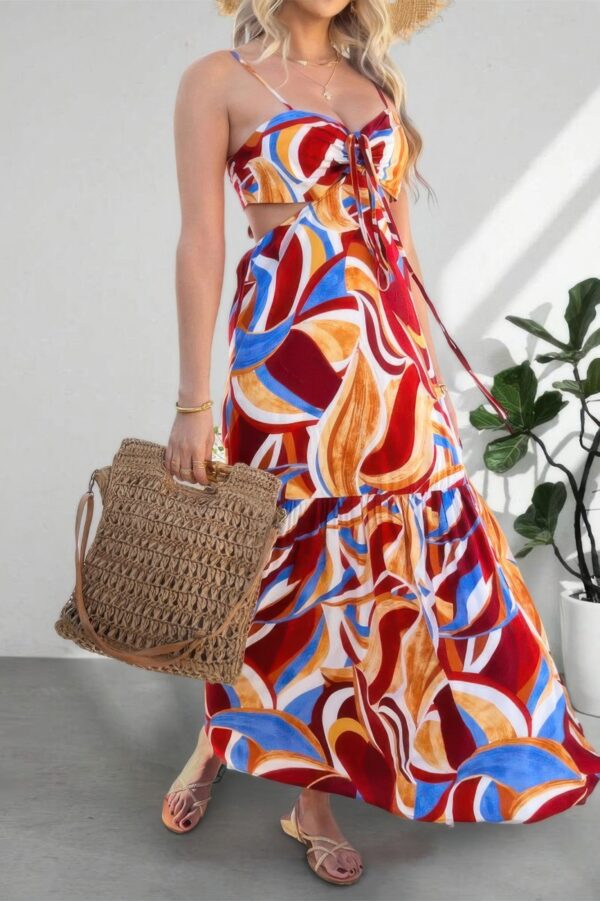 Sleeveless Front-Knot Ruched Cut-Out Maxi Dress