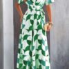 Belted Geometric Print Wide-Leg Jumpsuit