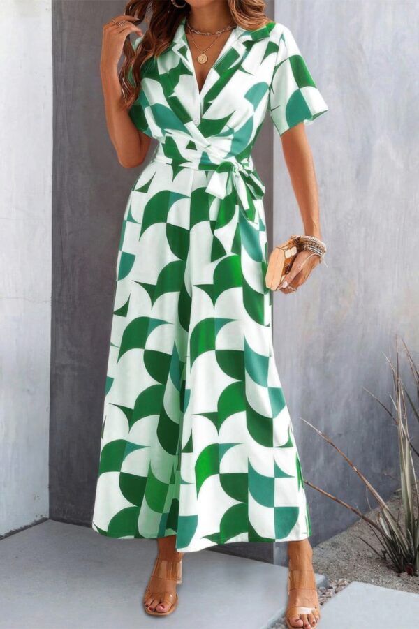 Belted Geometric Print Wide-Leg Jumpsuit