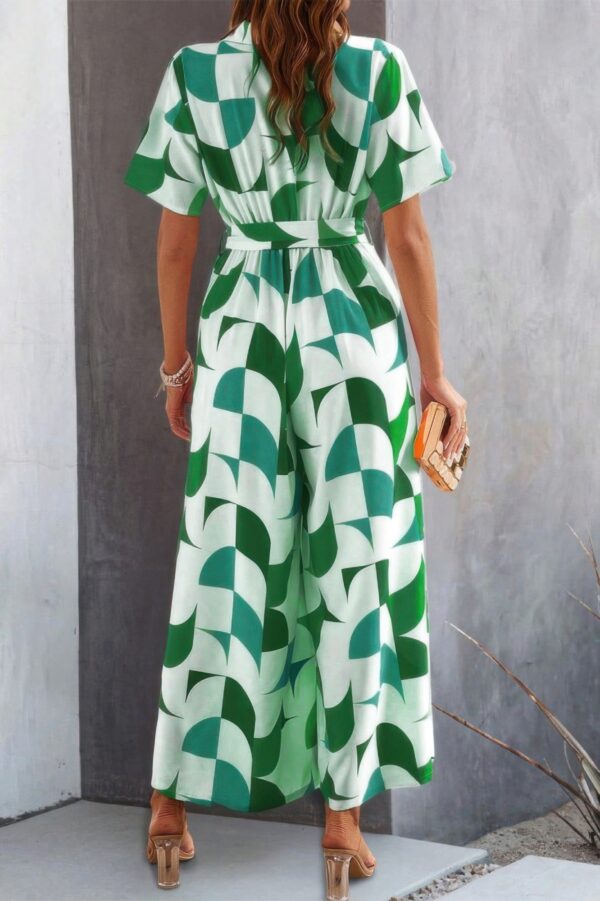 Belted Geometric Print Wide-Leg Jumpsuit