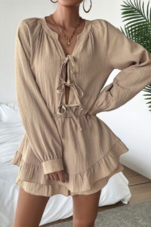 Layered Ruffle Dress with Bowknot Shoulder Straps