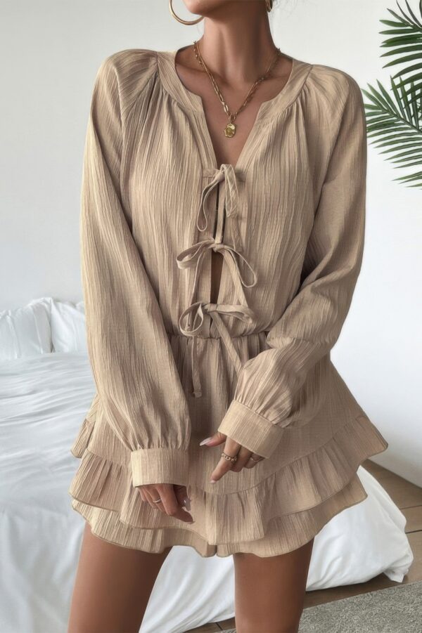 Layered Ruffle Dress with Bowknot Shoulder Straps