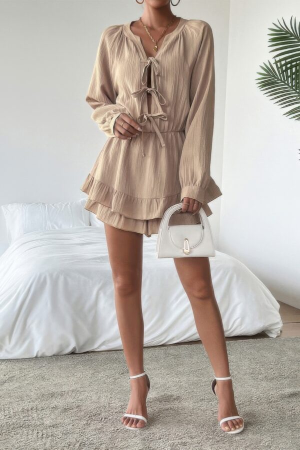 Layered Ruffle Dress with Bowknot Shoulder Straps