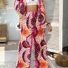 Printed Button-Down Two-Piece Set - Wide-Leg Pants