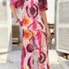 Printed Button-Down Two-Piece Set - Wide-Leg Pants