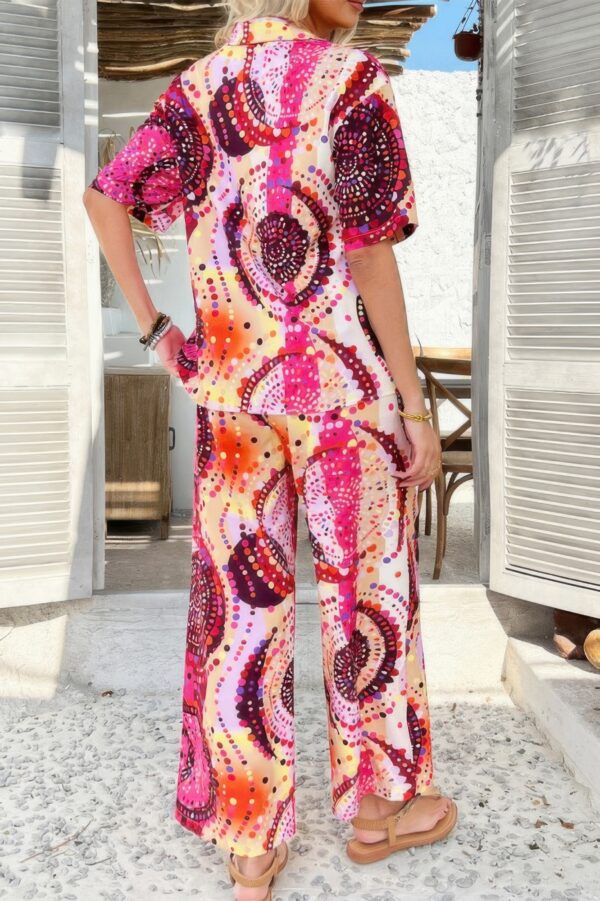 Printed Button-Down Two-Piece Set - Wide-Leg Pants