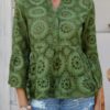Half-Button Flounce Sleeve Peplum Blouse
