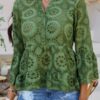 Half-Button Flounce Sleeve Peplum Blouse