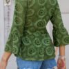 Half-Button Flounce Sleeve Peplum Blouse