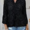 Half-Button Flounce Sleeve Peplum Blouse