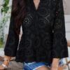 Half-Button Flounce Sleeve Peplum Blouse