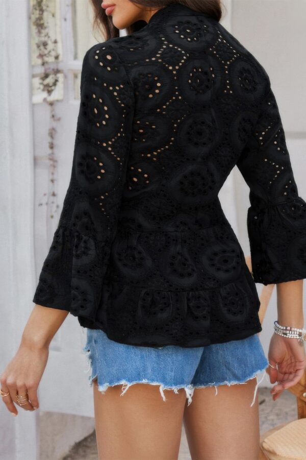 Half-Button Flounce Sleeve Peplum Blouse