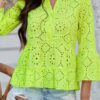 Half-Button Flounce Sleeve Peplum Blouse