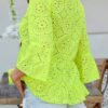 Half-Button Flounce Sleeve Peplum Blouse