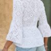 Half-Button Flounce Sleeve Peplum Blouse