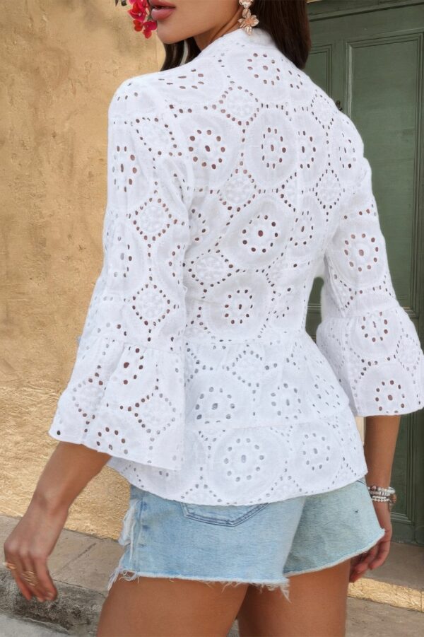 Half-Button Flounce Sleeve Peplum Blouse