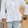 Half-Button Flounce Sleeve Peplum Blouse
